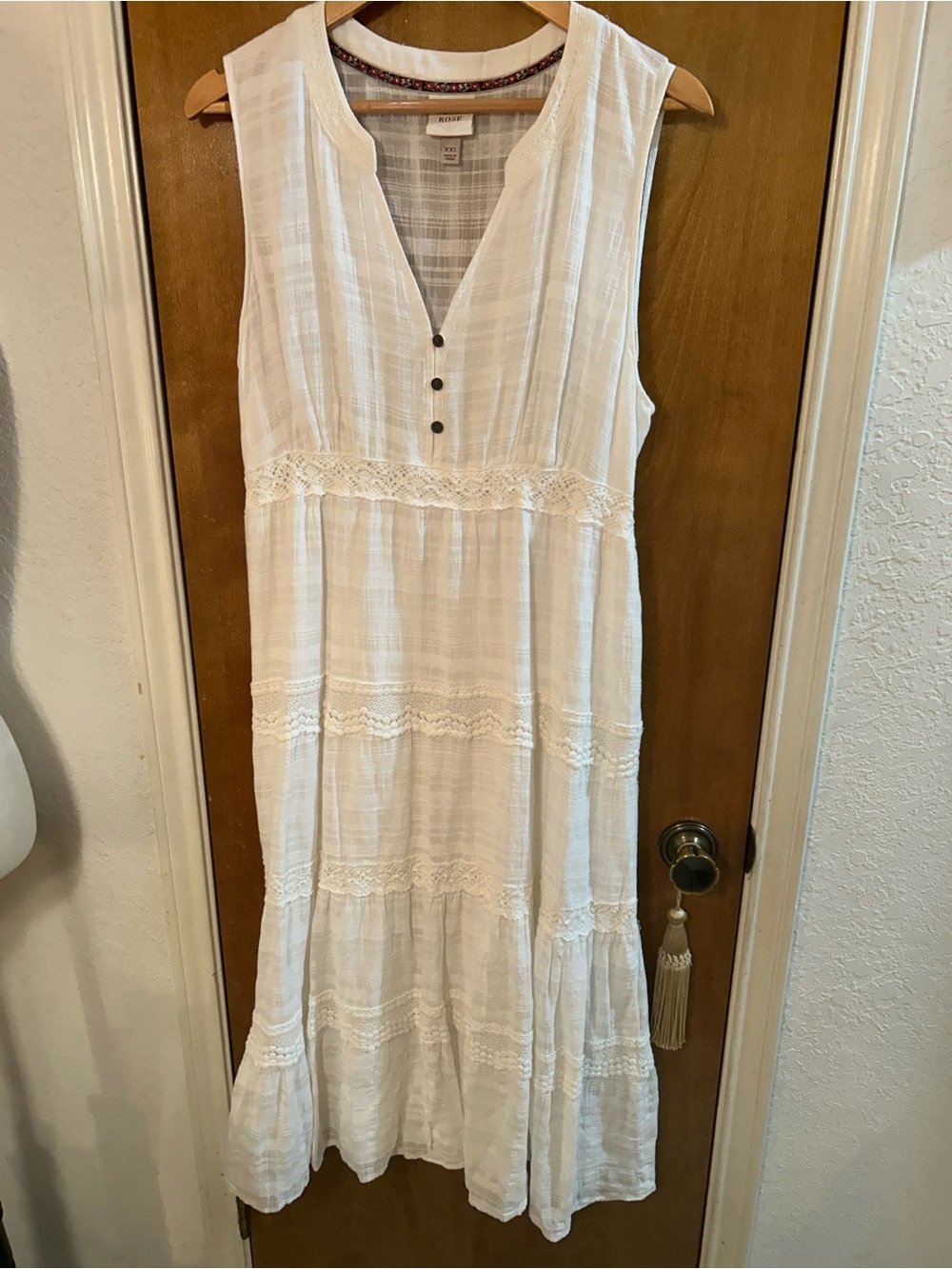 Knox Rose White cotton Sleeveless Lace-Trim Maxi Dress. XXL